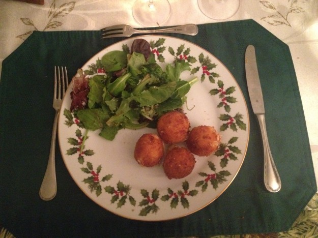 Main course: Cheese croquettes with a simple balsamic vinaigrette salad